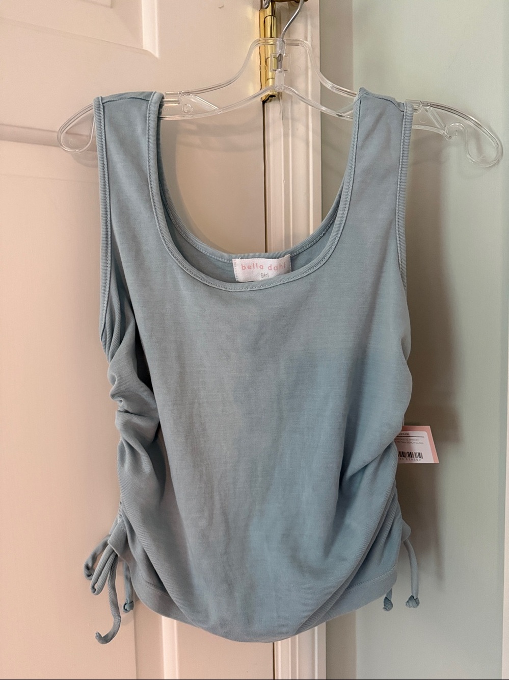 NWT -  BELLA DAHL girl Shirley Ruched Tie Tank Beach Glass